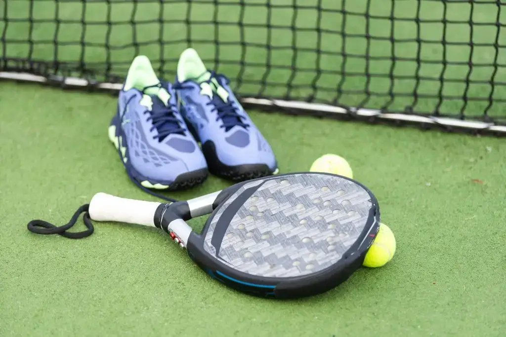 Paddle tennis and artificial grass, close up image